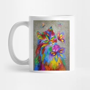 The rainbow cat and butterflies Mug